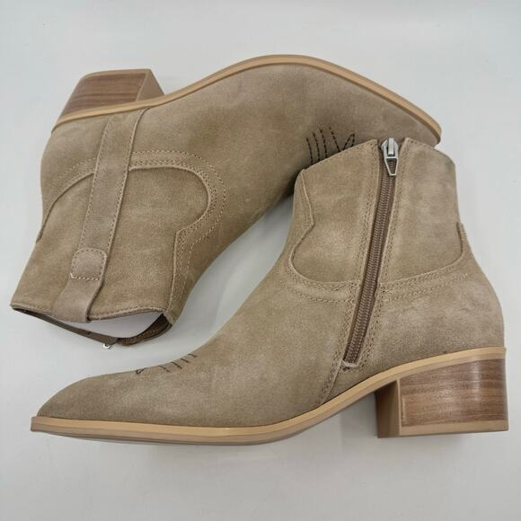 Dolce Vita Amisha Suede Heeled Booties Western Boots Tan/Taupe Womens Size US7.5 - Picture 3 of 13